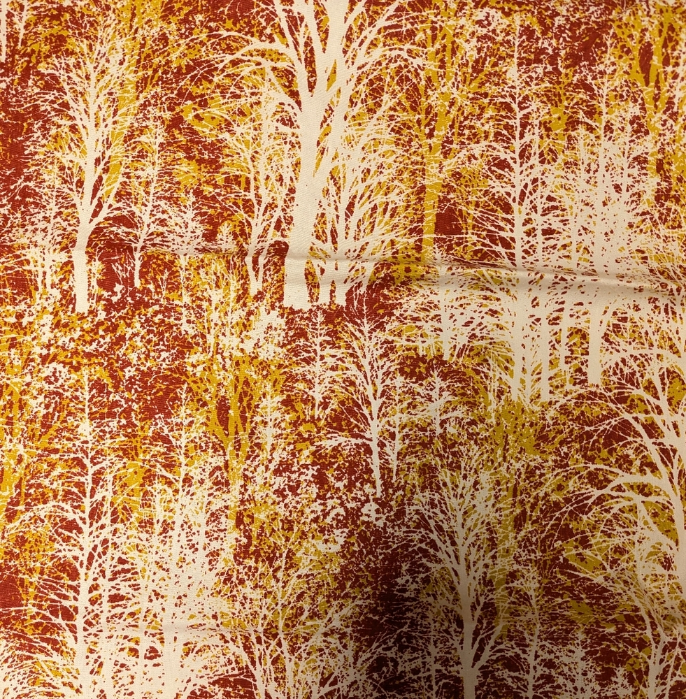 Vintage Deadstock Tree Splatter Print Cotton Fabric 46" X 2 7/8 Yards Red Yellow